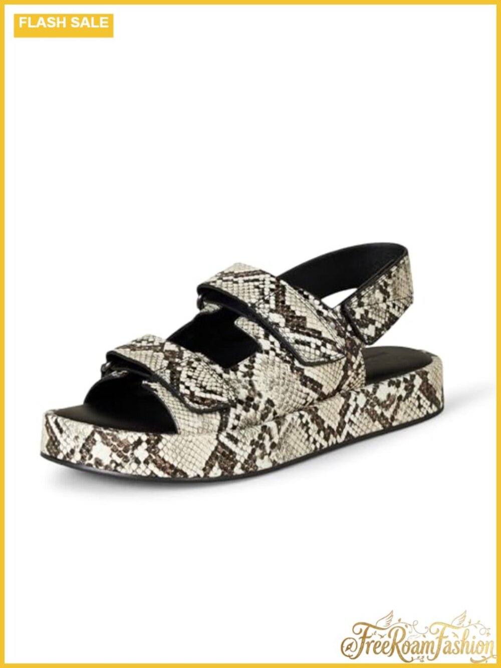 Women's Platform Sandals Faux Calfskin Leather Triple Strap Comfort Casual